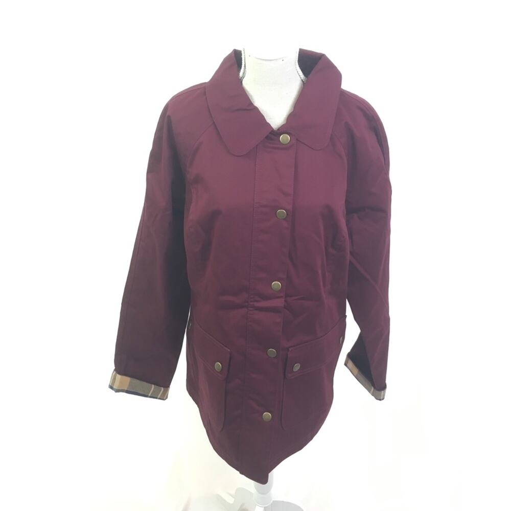 Denim&Co hi lo snap button Jacket wine burgundy XS